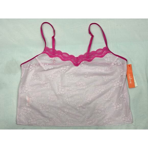 Colsie Pink Sheer Lace Tank Top Size M Coquette Twee Barbie - Picture 1 of 6